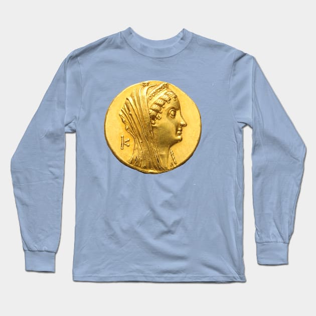 Arsinoe II Gold Coin Greek Egyptian Queen Long Sleeve T-Shirt by WillowNox7